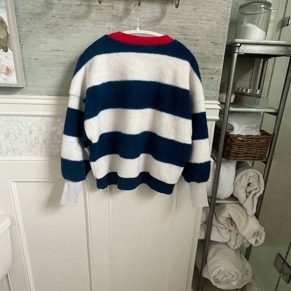NWT new XS fits small Anthropologie Maeve Sherpa fleece stripe blue sweater top - Picture 11 of 17